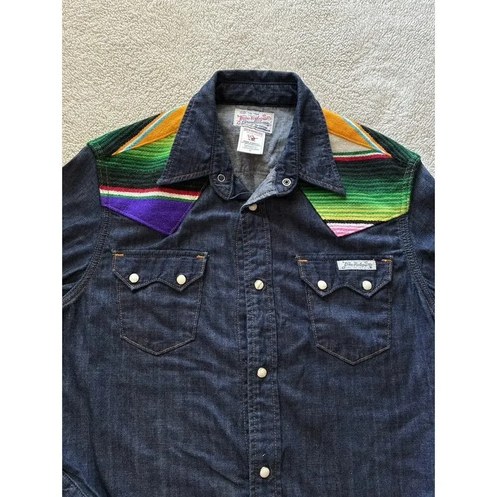 True Religion GEORGIA BAJA WESTERN Shirt Aztec Denim Pearl Snap Med Shirt